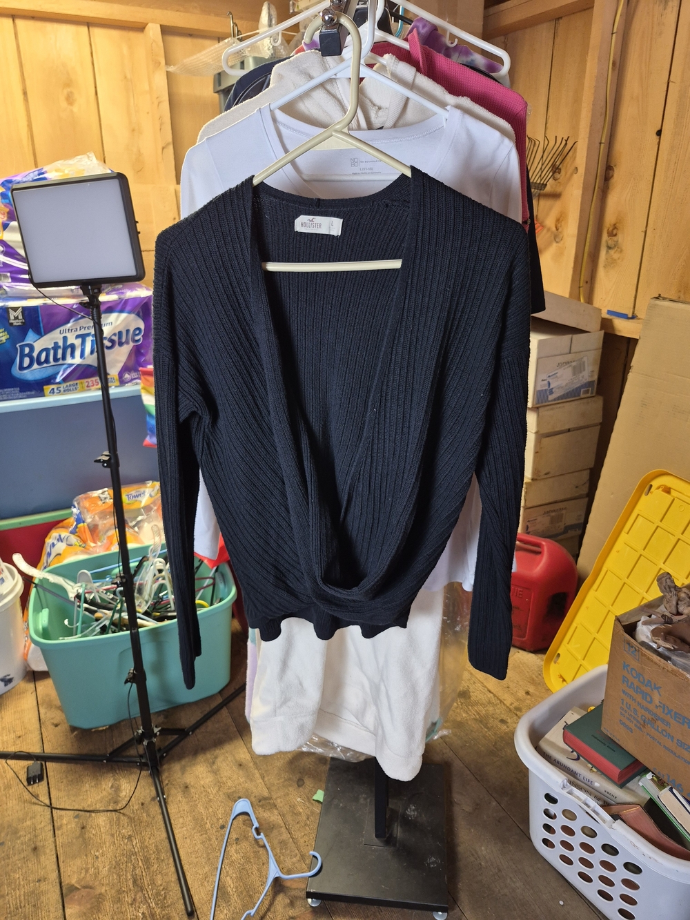 Hollister Black Ribbed Drape-Front Women's Cardigan Bin 68